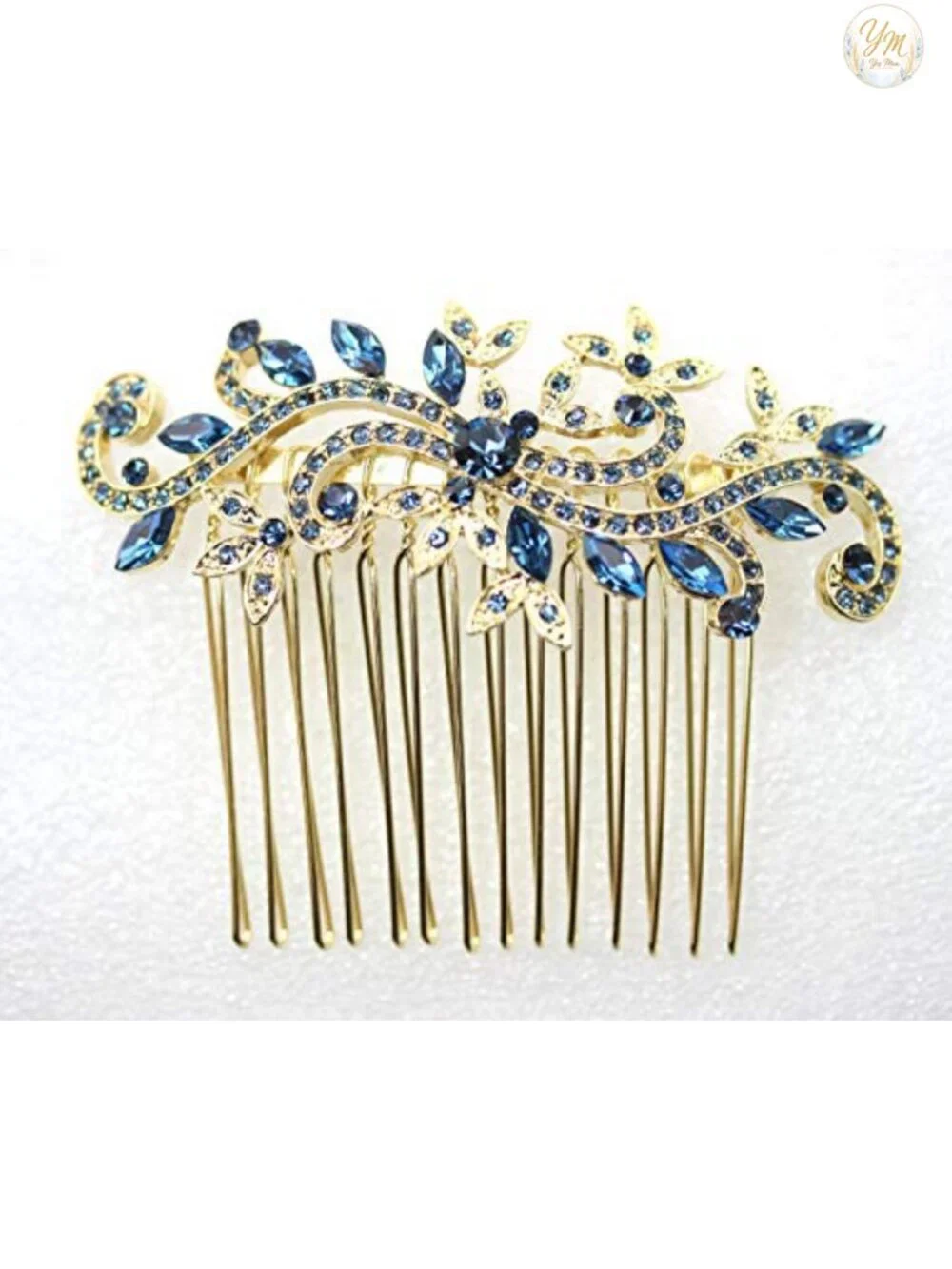 Sparkling Crystal Floral Hair Comb with Gold Plated Metal